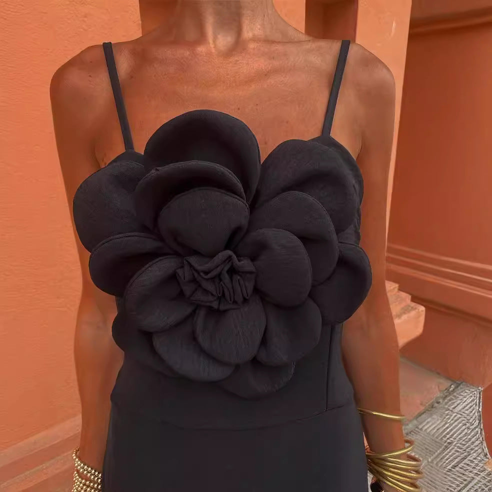 Women Large Flower Suspender Maxi Dress 7