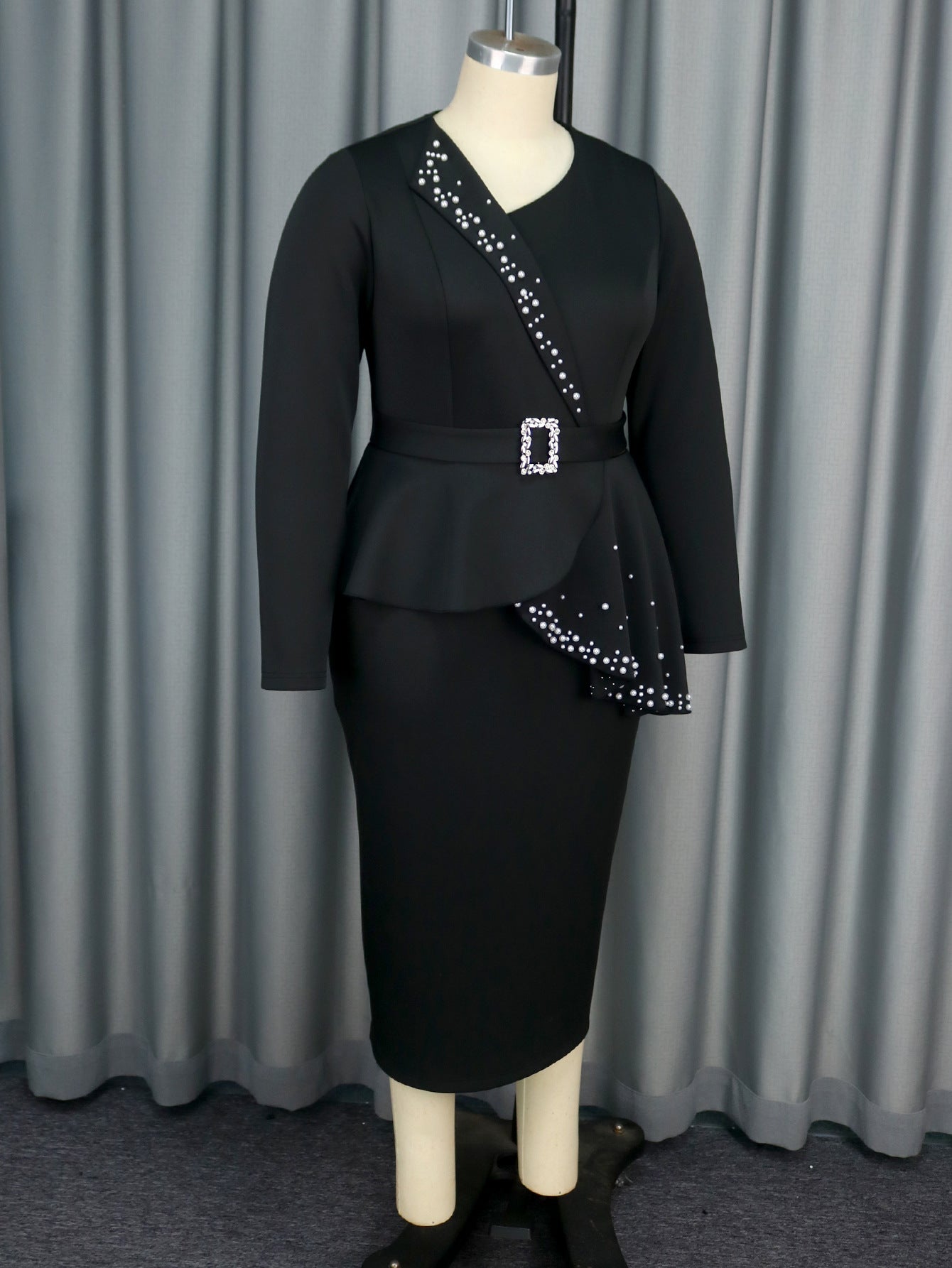 Ruffle beaded black Slim Fit Plus Size women Formal Party dress 8