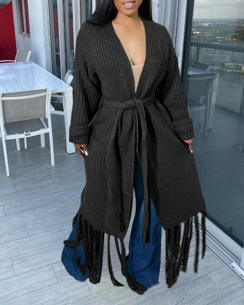 Women Long Sleeve Fringe Cardigan Sweater 5