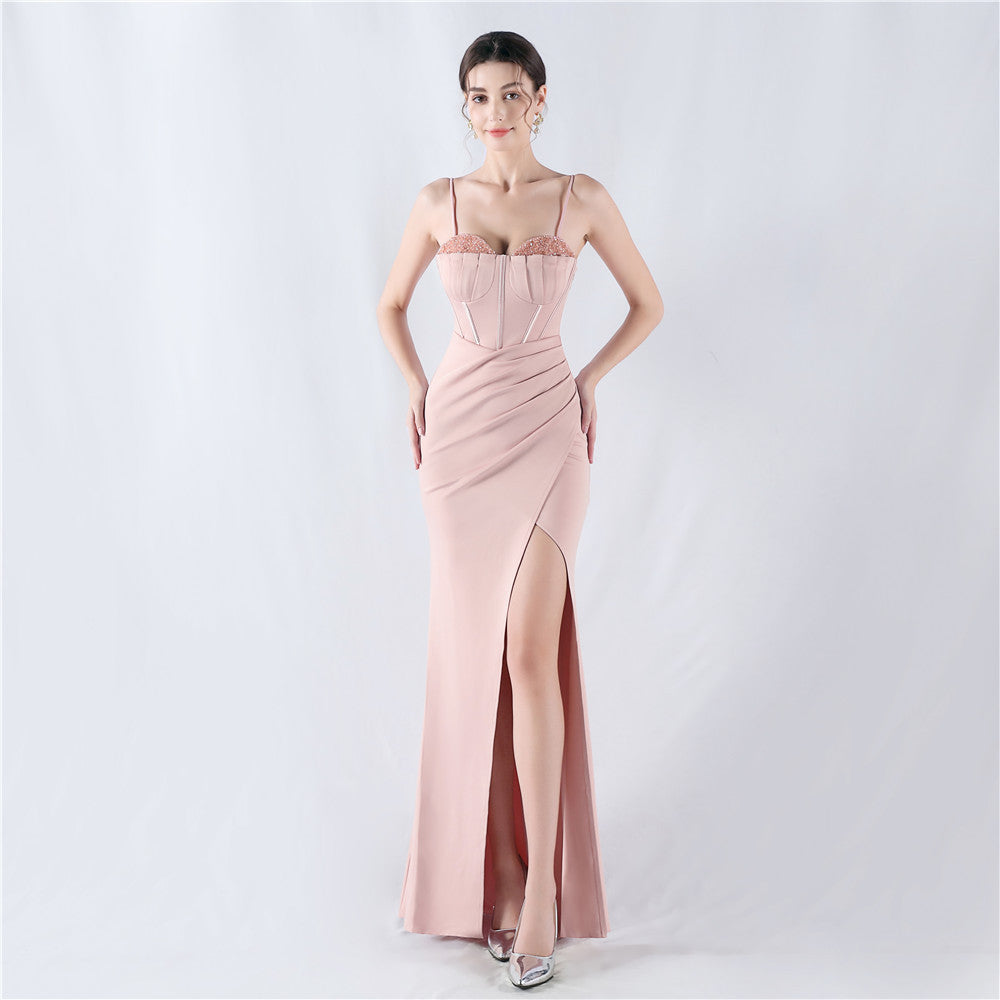 Women Fishbone Crystal Evening Dress 3