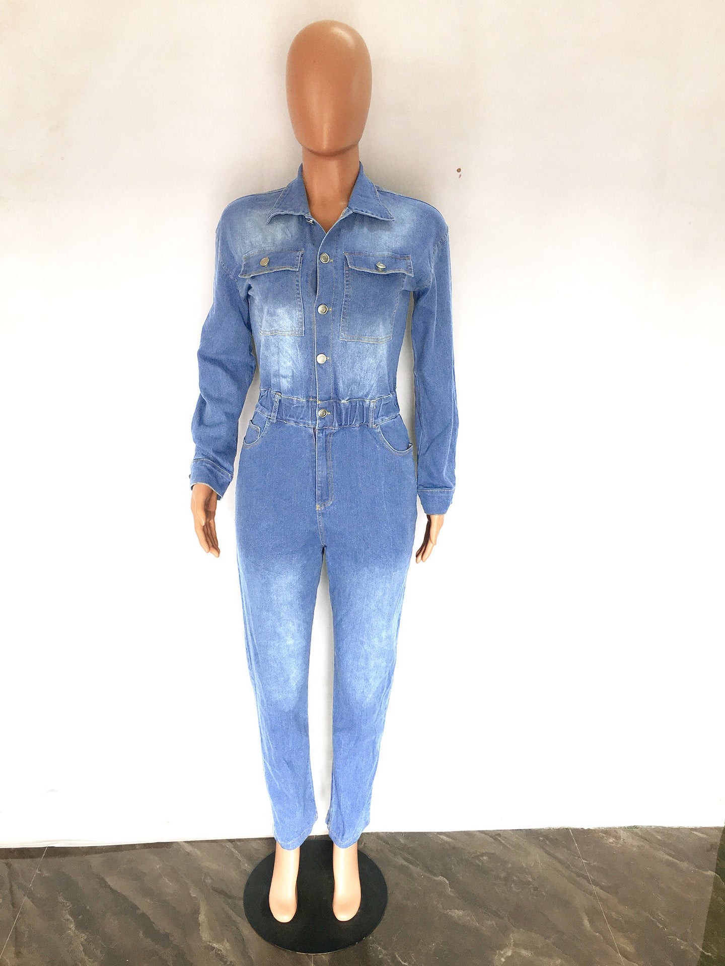 Women Long Sleeve Denim Jumpsuit 7