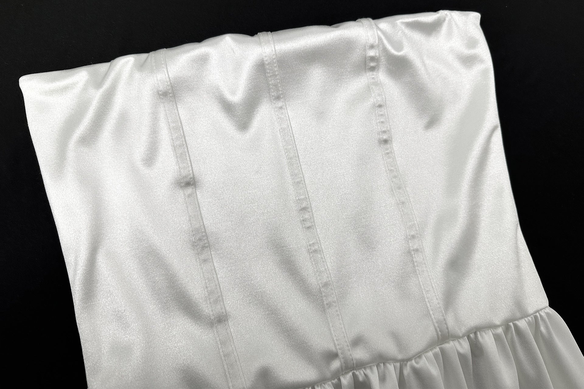 Spring Sweet Elegant Slim Waist Satin Strapless Bubble Short Dress 9