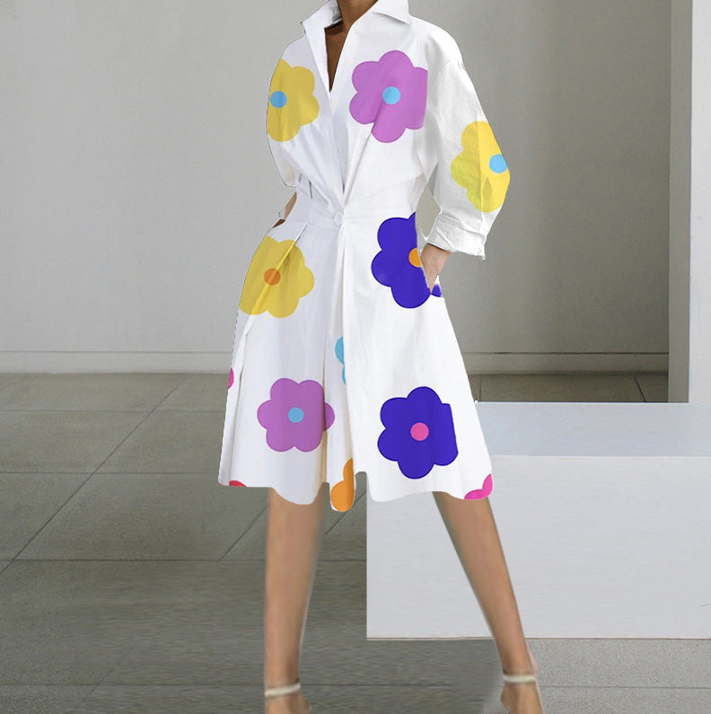 Women Autumn Long Sleeve V-Neck Printed Dress 22