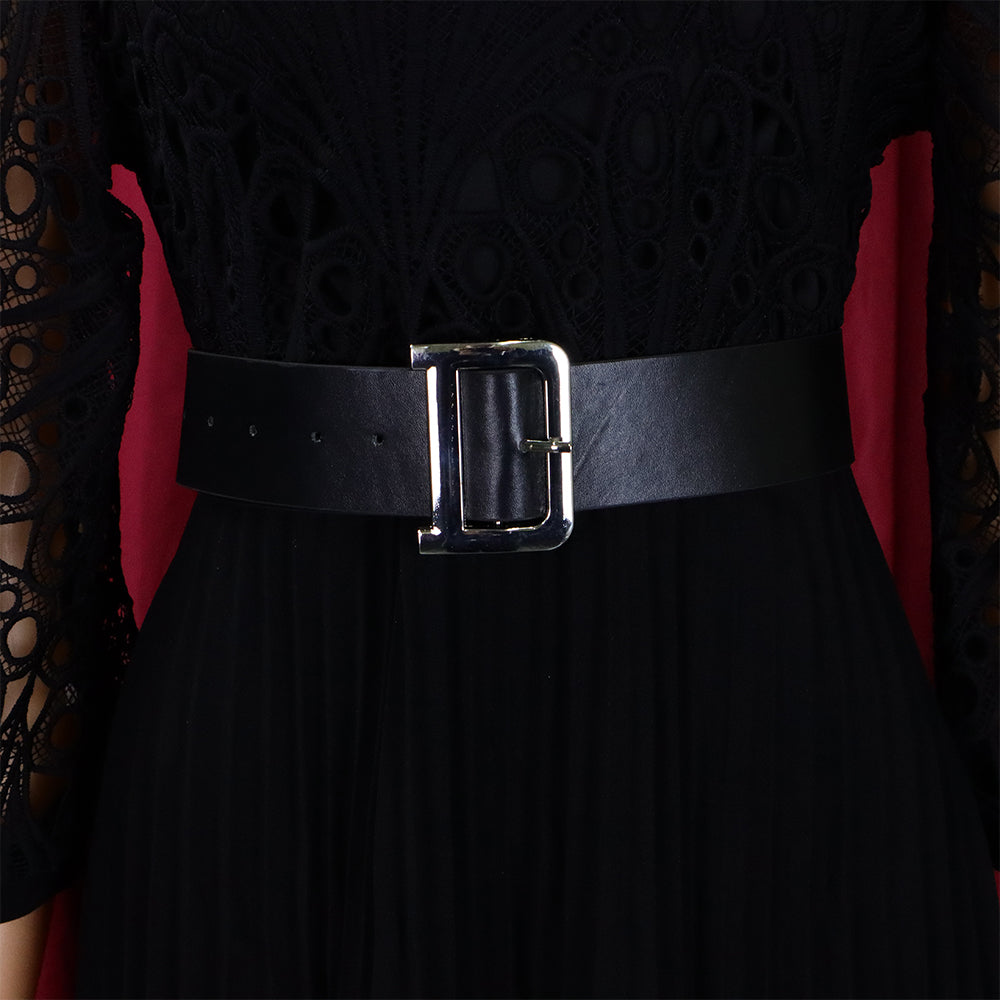 Women'S Chic Solid Color Lace Crochet Cutout Pleated Dress 30