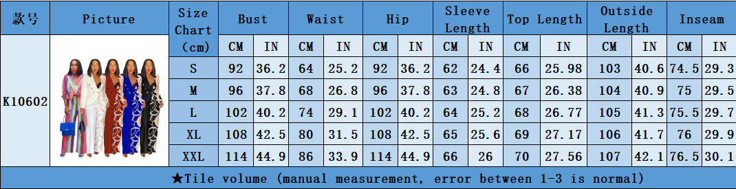 Fashionable Women's Turndown Collar Long Sleeve Printed Suit Two Piece Set 18