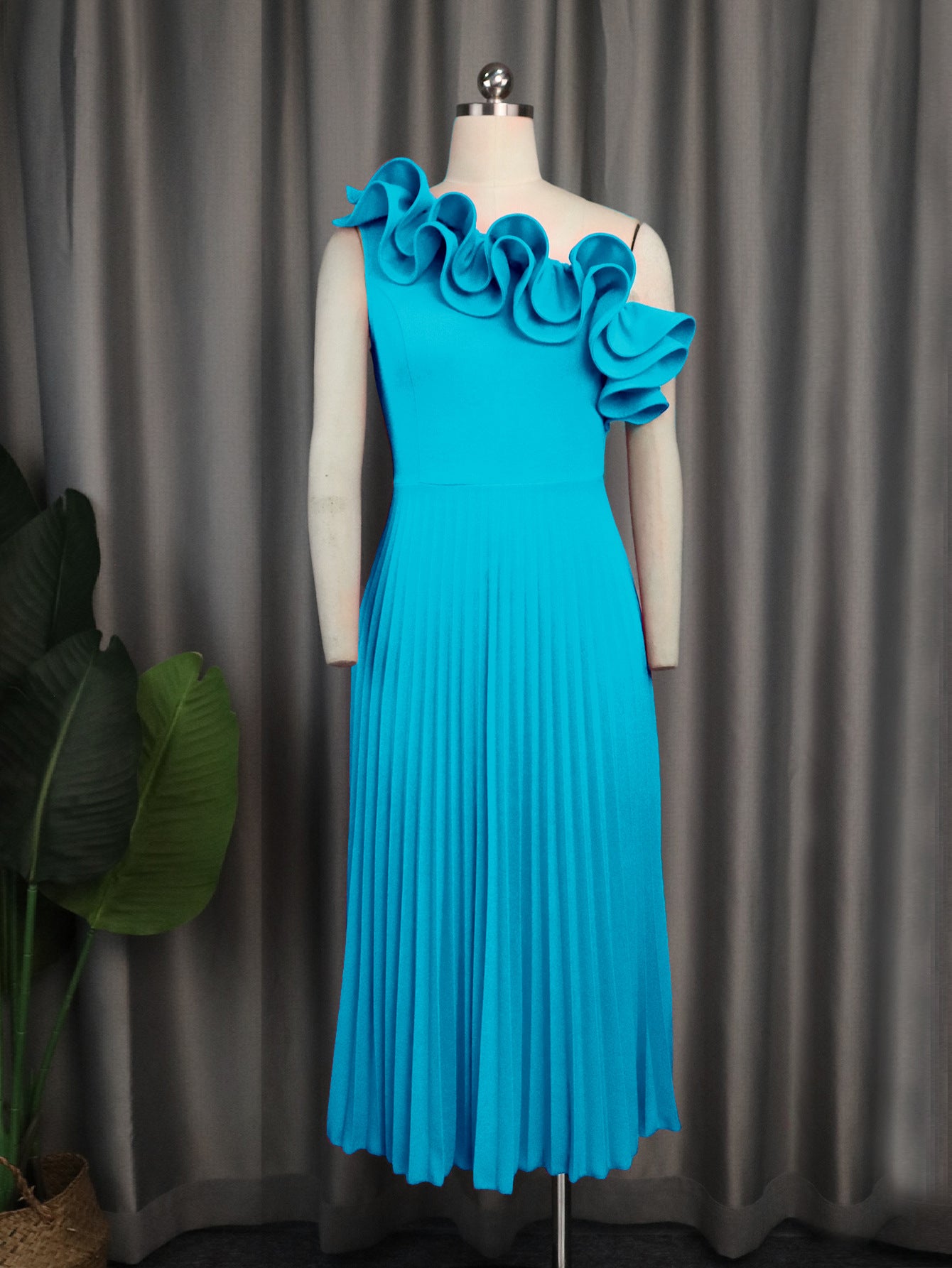 Women One Shoulder Slash Shoulder Formal Party Pleated Dress 16