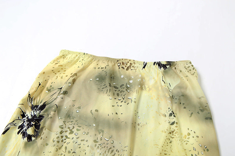 Fashion Women's V-Neck Low-Cut Camisole with Ruffle Edge Floral Print Skirt Set 14