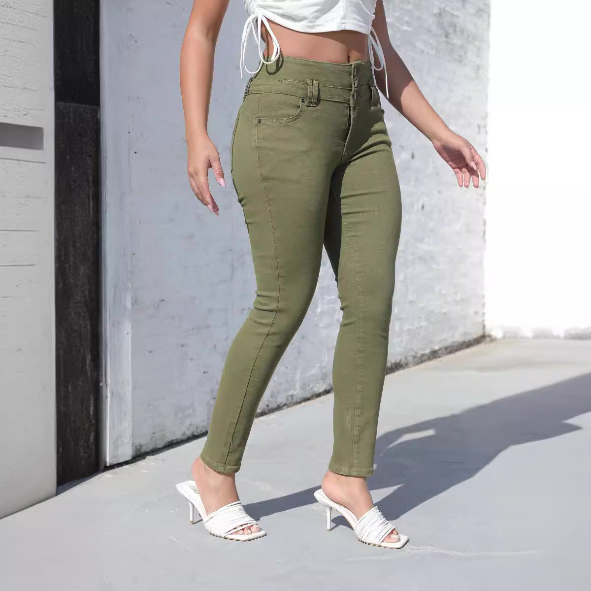 Spring High Waist Washed Slim Fit Tight Fitting Denim Pants 6