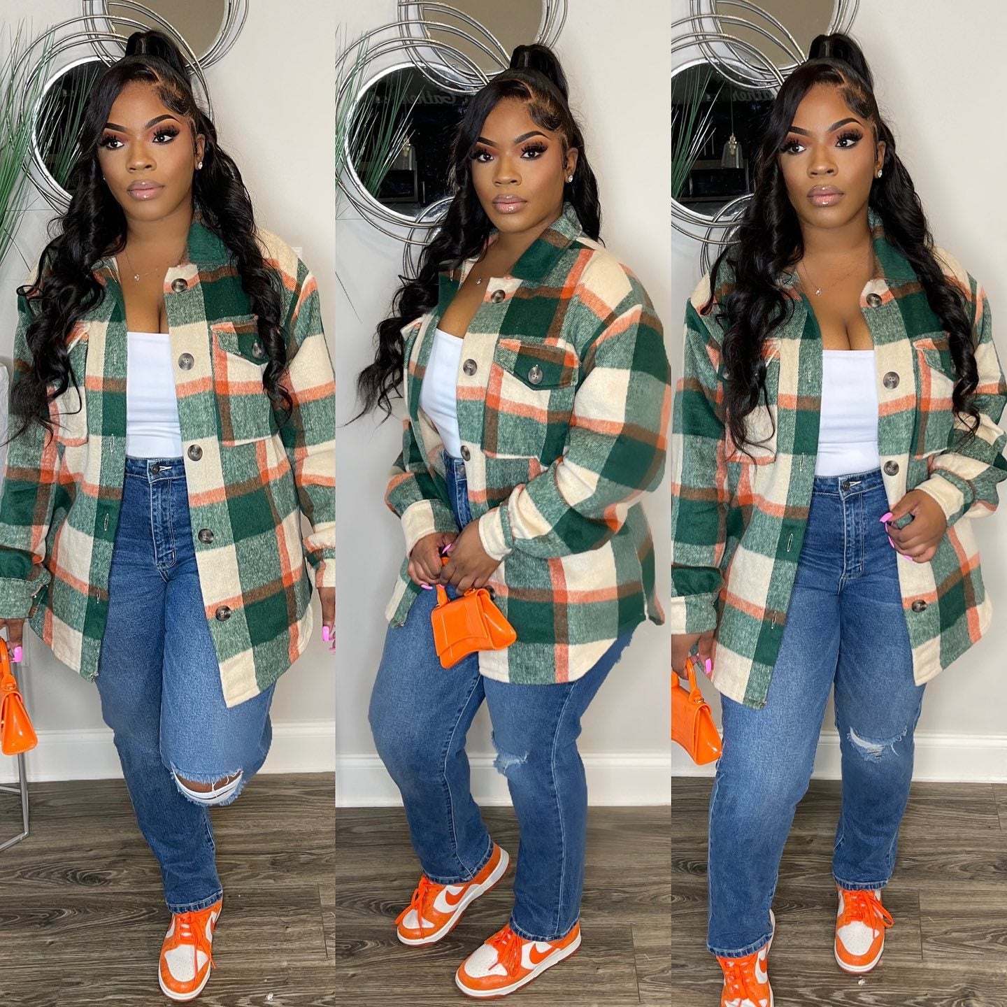 Women Autumn and Winter Loose Plaid Shirt