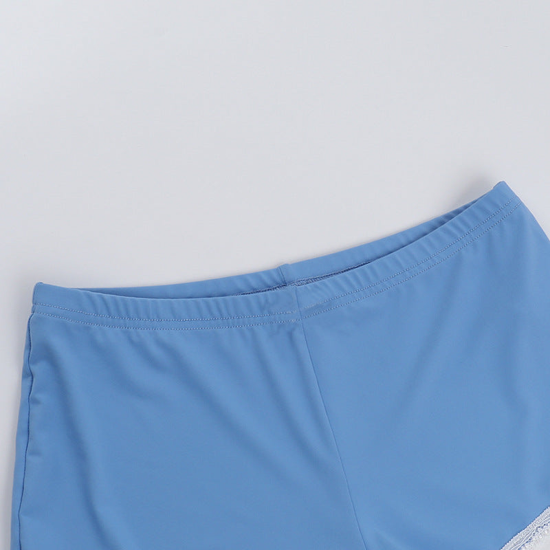 Plus Size Women contrast lace suspender top and shorts two-piece set 12