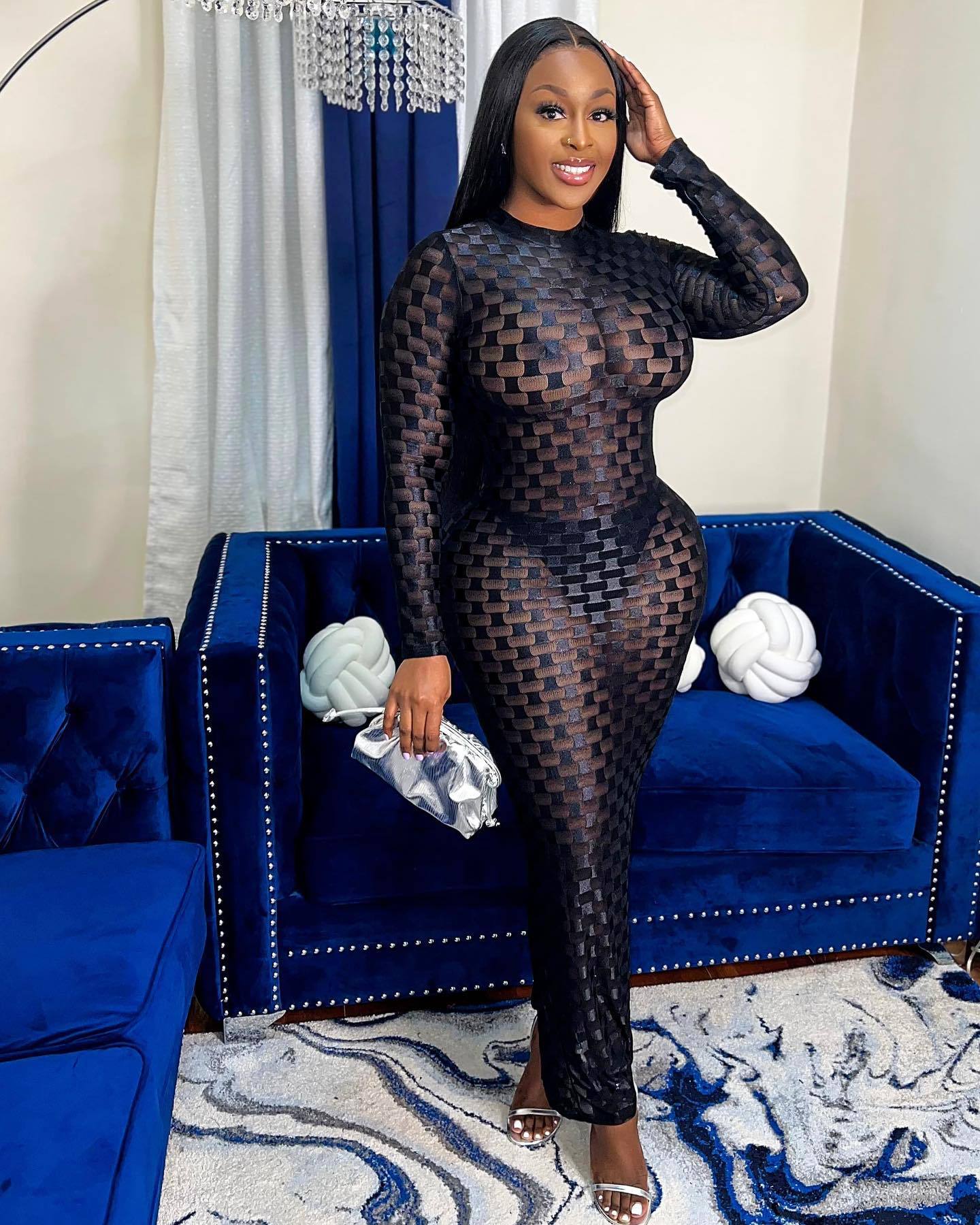 Women's Fashion Mesh Round Neck Slim Fit Long Dress 26