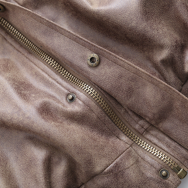 Women American Retro Loose PU-Leather Flight Jacket 27