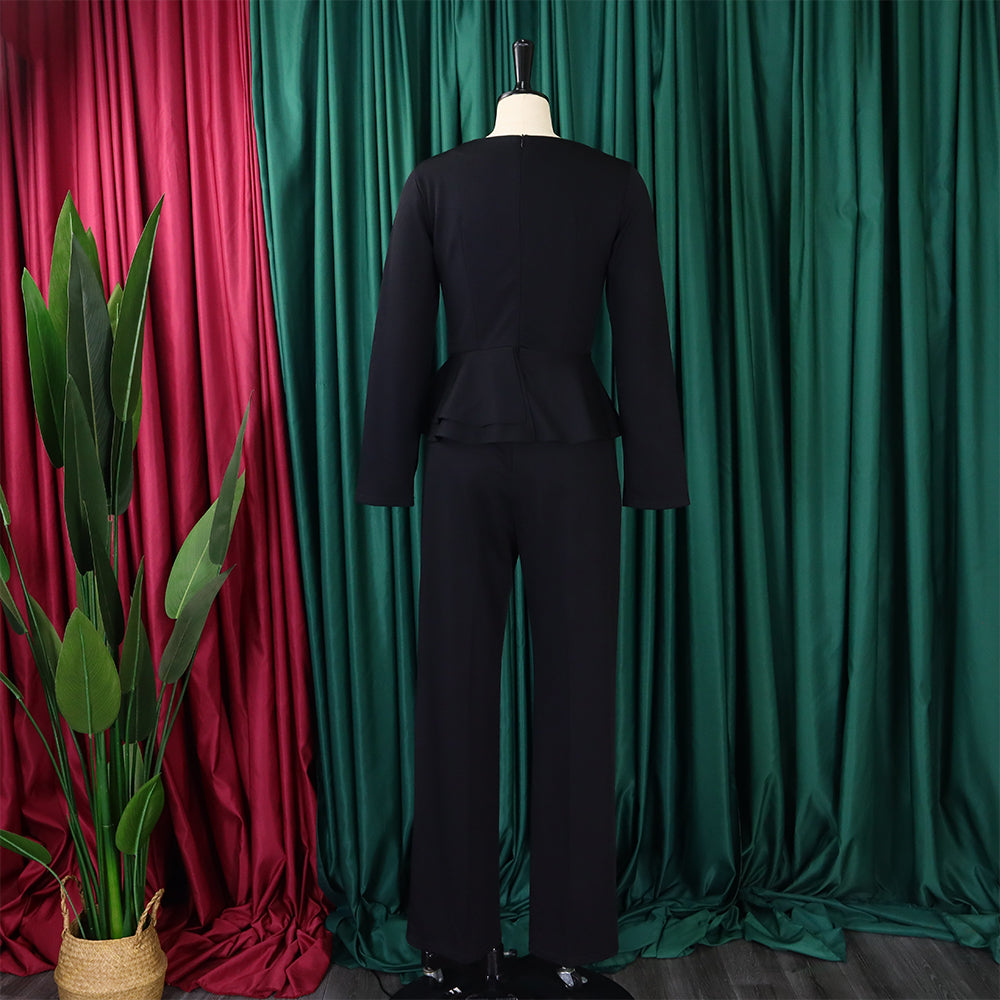 Autumn And Winter Fashion Ol Ruffled V-Neck Top And Pants Two-Piece Set 23