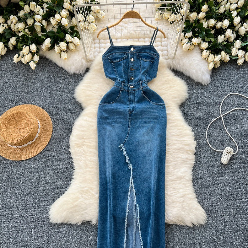 Women's Summer Slit Strap Dnim Dress 13