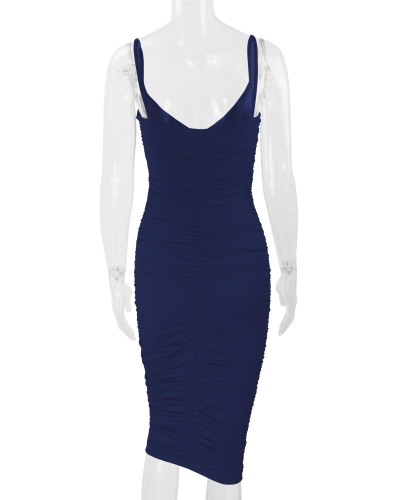 Women Sexy Backless Suspender Dress V-neck Bodycon Dress 14