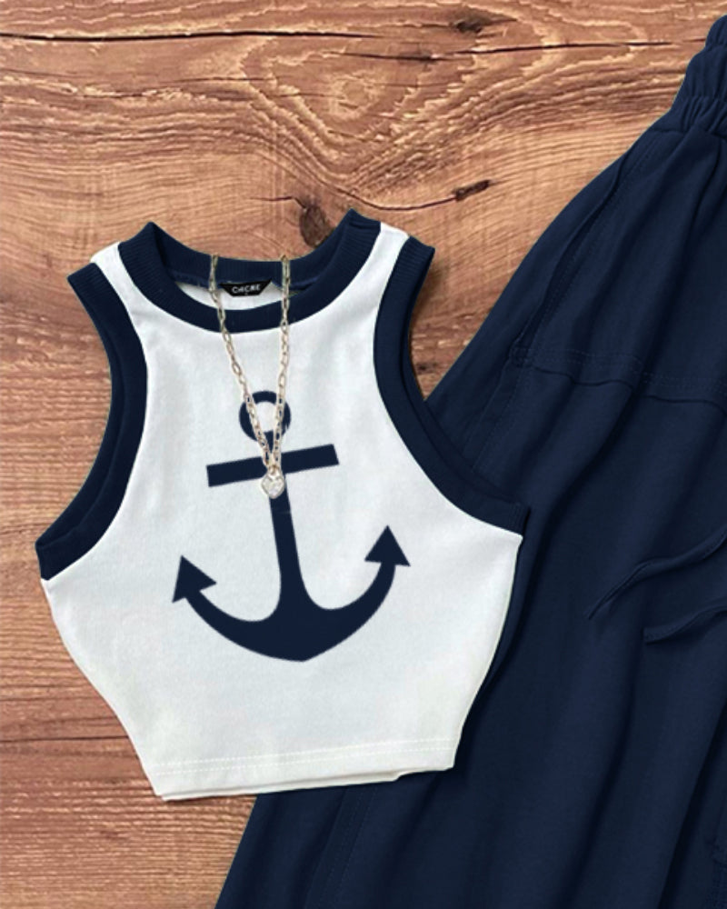 Women's Color-Blocked Tank Top + A-Line Skirt 2-Piece Set 4