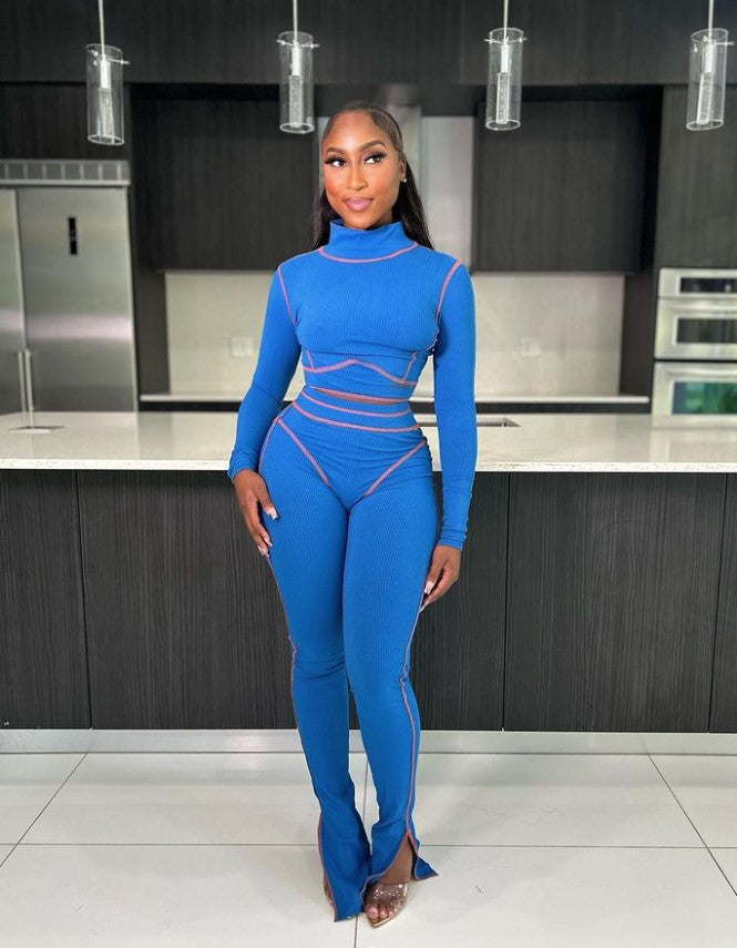 Women Casual Line Long Sleeve Top and Pant Two-piece Set 9