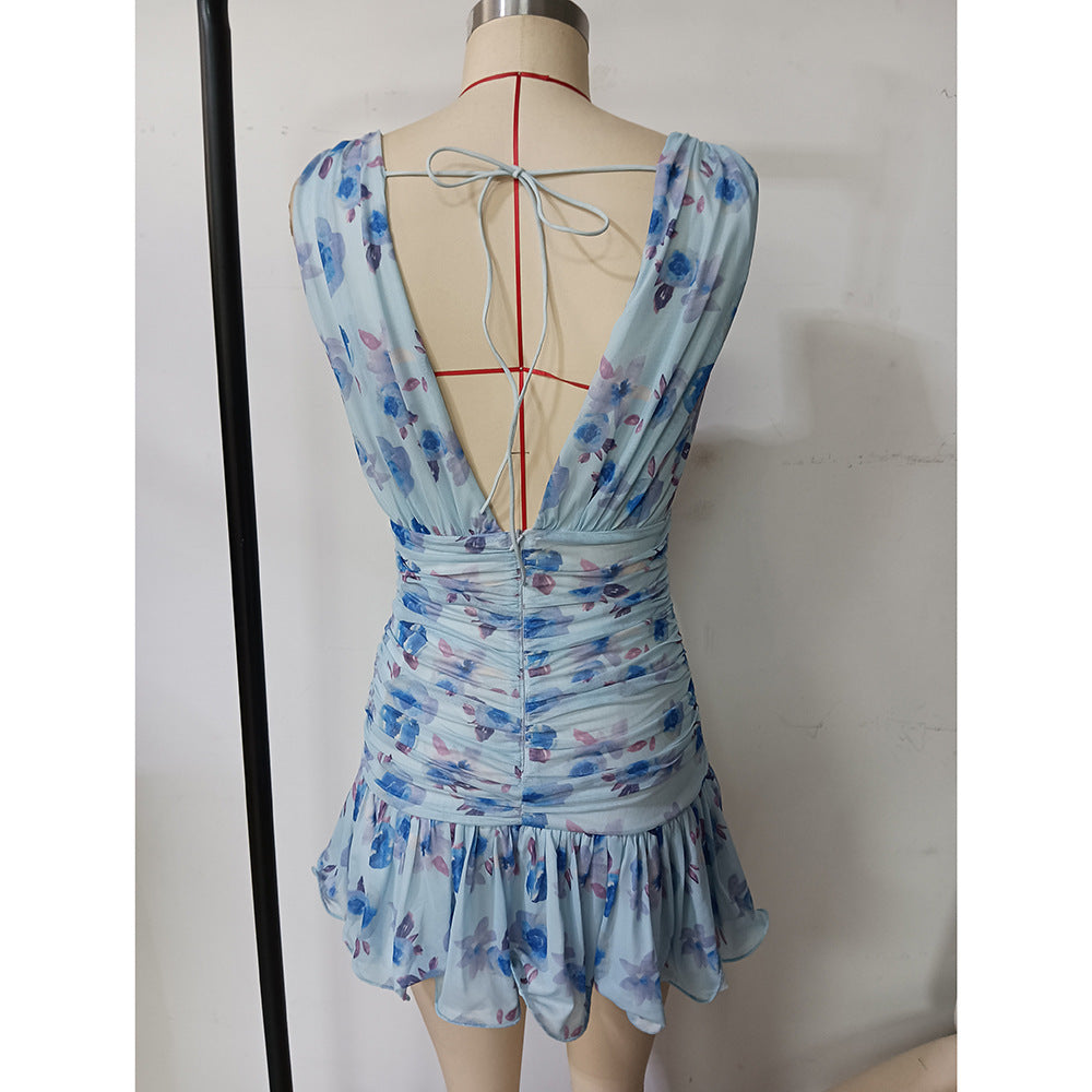 Spring and summer women's sexy mesh print Beach Holidays Bodycon dress 7