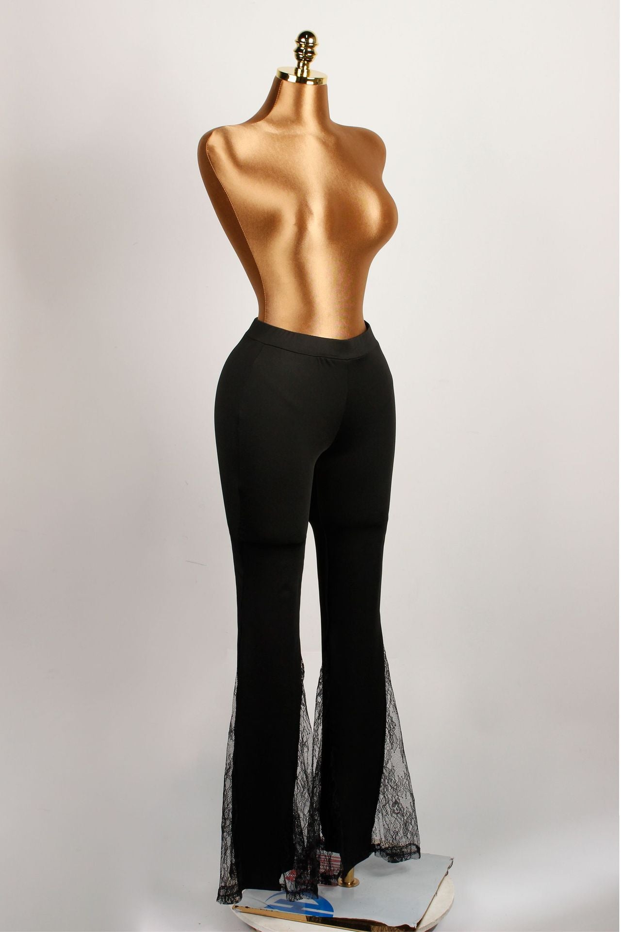 Autumn Women's Lace Patchwork Solid Slim Fit Flared High-Waist Pants 6