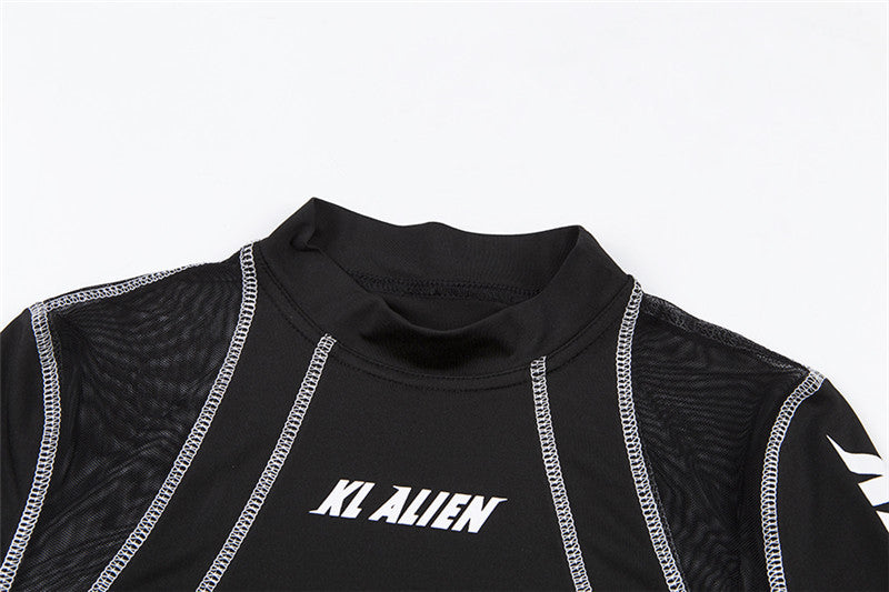 Spring Women's See-Through Mesh Patchwork Printed Slim Long Sleeve Casual two piece pants set 14