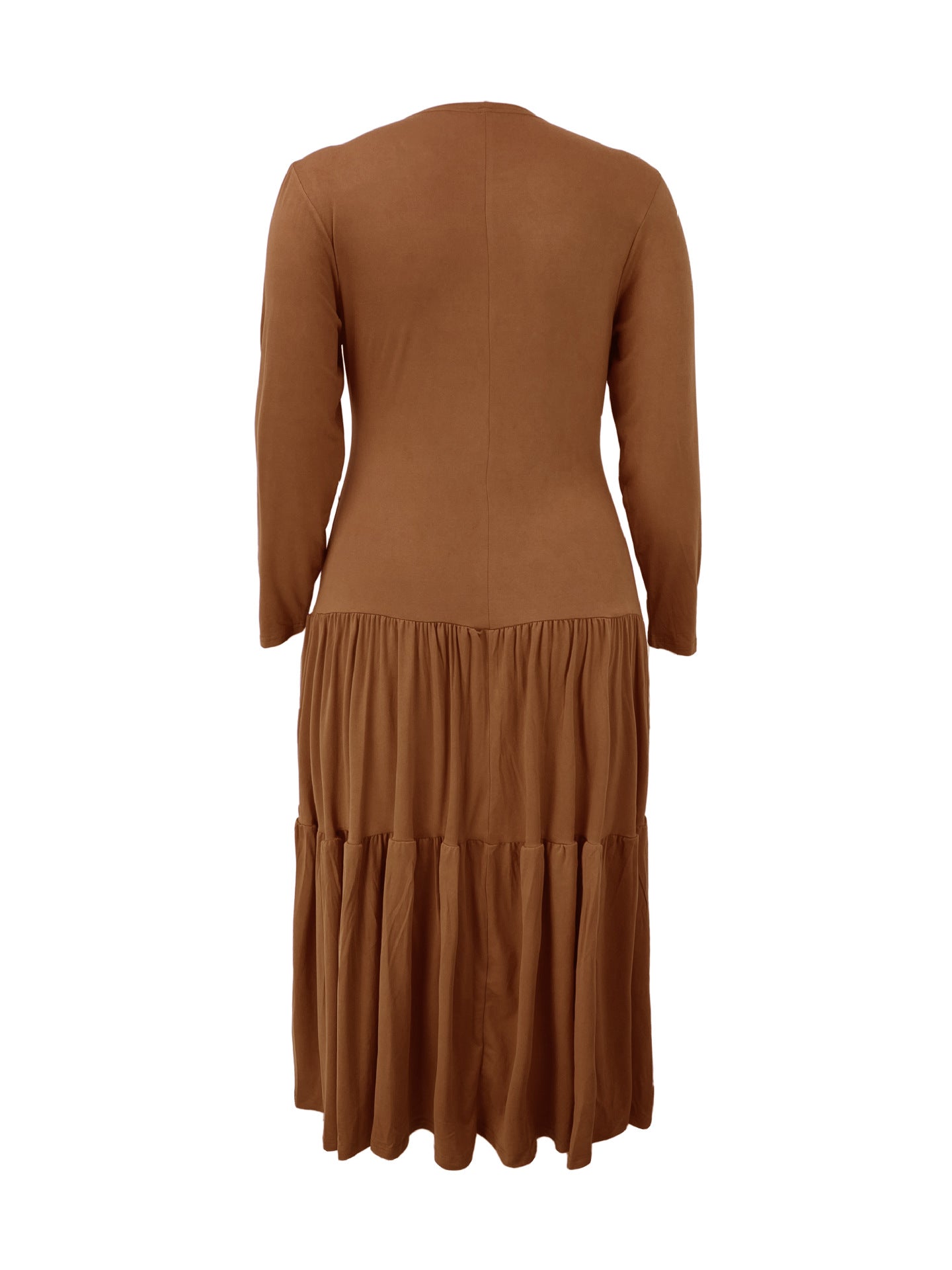 Plus Size Women Round Neck Solid Pleated Dress 27