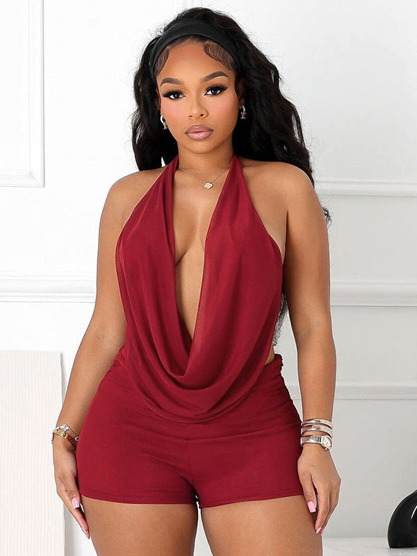Women Sexy Halter Neck Backless Top and Shorts Two-Piece Set 8