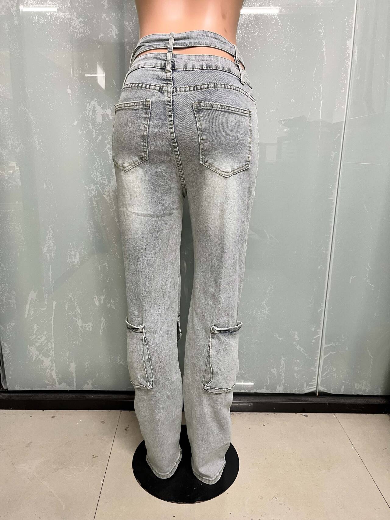 Zipper Casual High Stretch Cargo Denim Pants 7