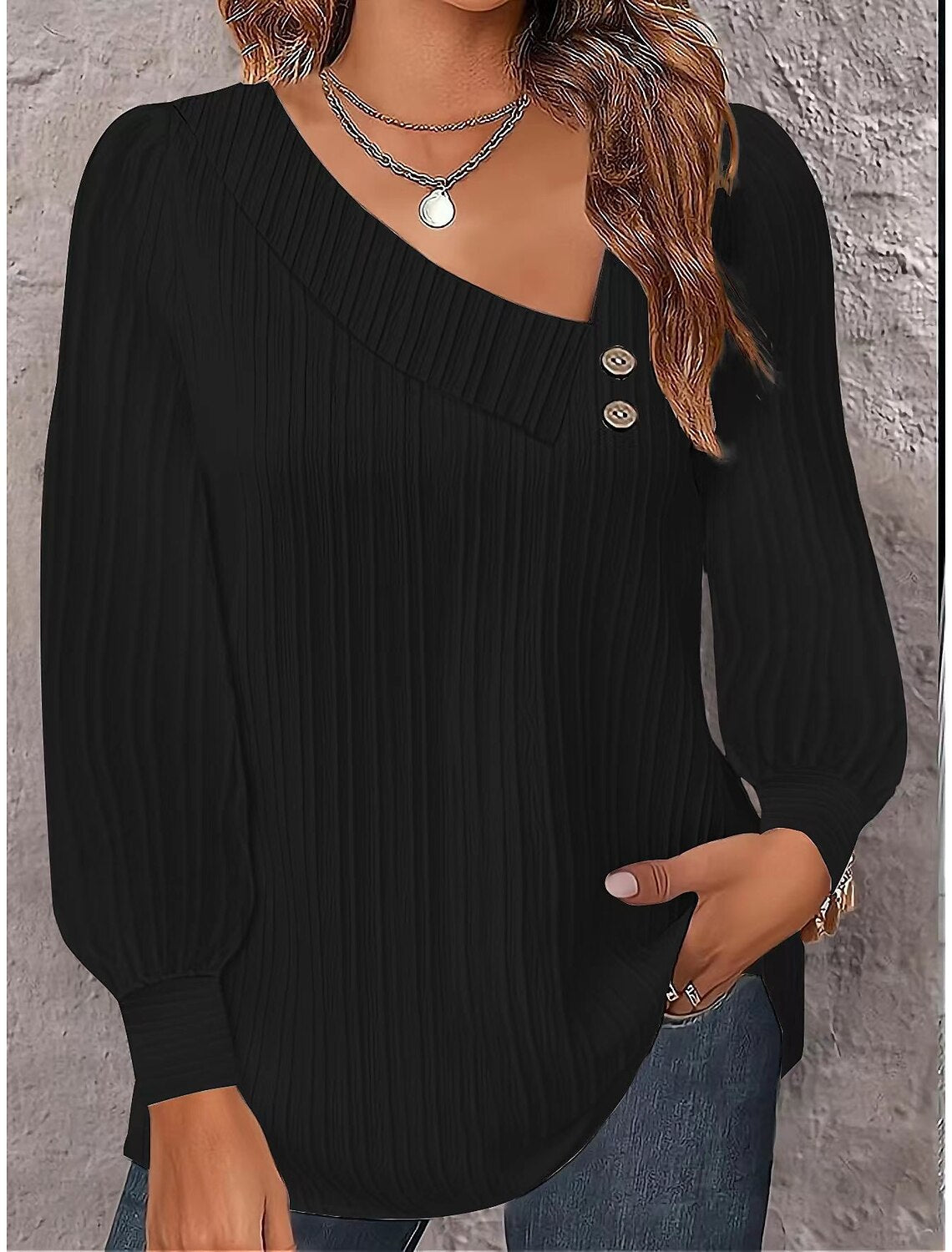 Autumn Long Sleeve Button Solid Color Shirt Women's Clothes 7