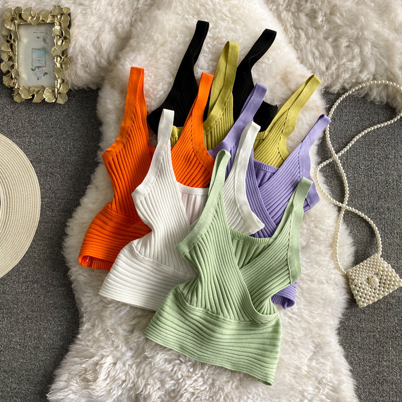 Women Vintage V-Neck Basics Solid Backless Top 17