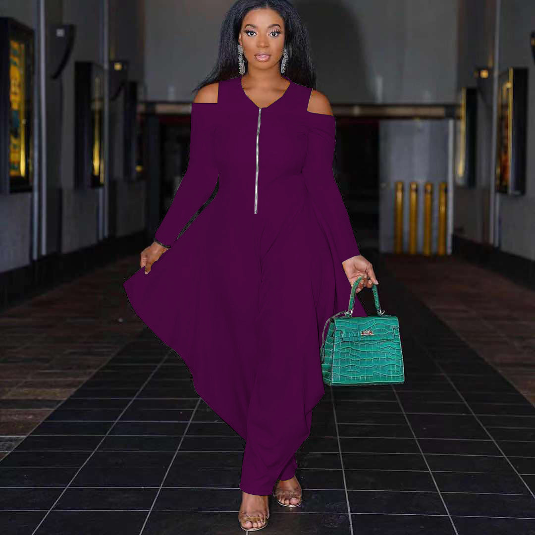 Women's Solid Color Cutout Long Sleeve Fashionable Loose Jumpsuit 7