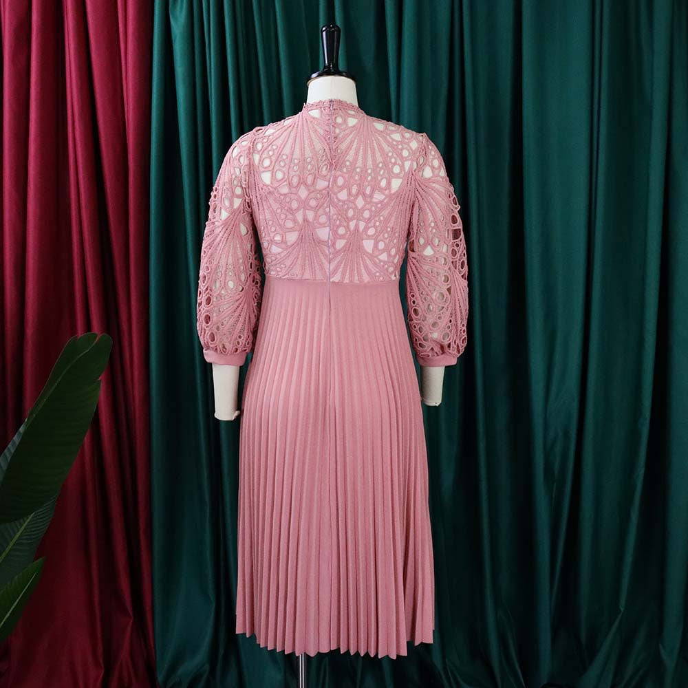 Women's Fall/Winter lace Patchwork Pleated Cutout Sexy Plus Size Dress 24