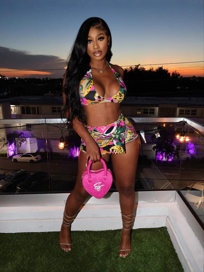 Women's Sexy Halter Neck Top and Skirt Set