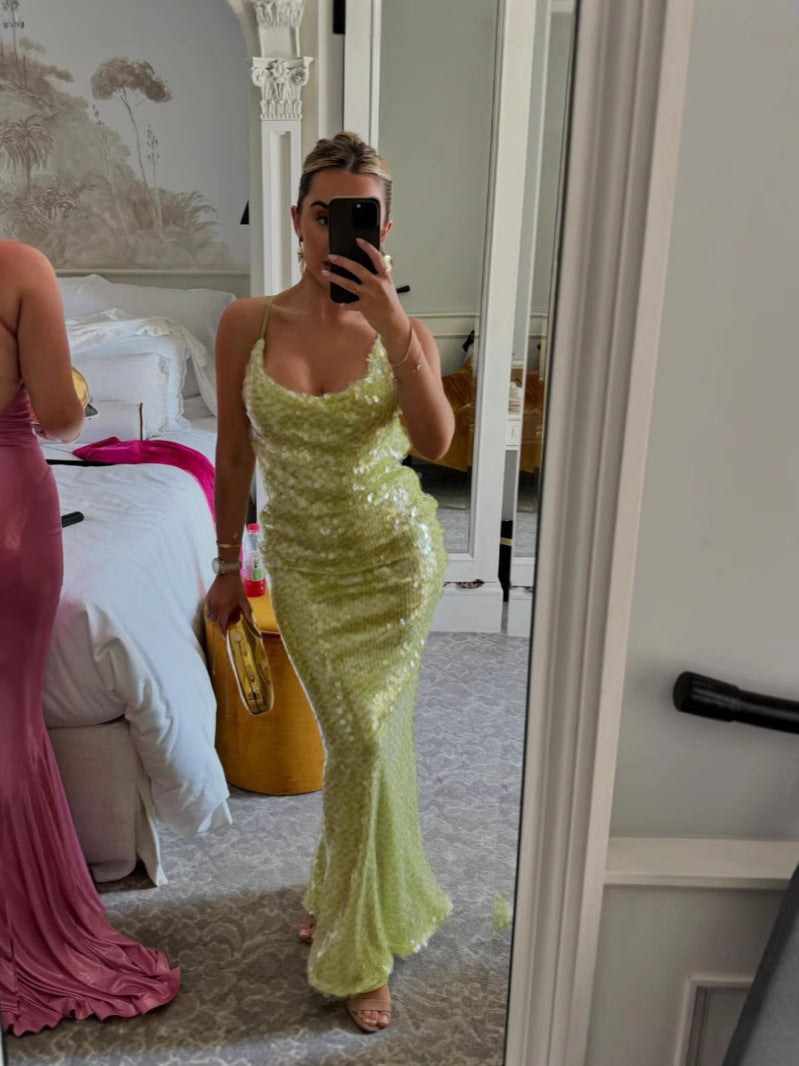 Fashion straps slim sequins Low Back long sexy cross 11