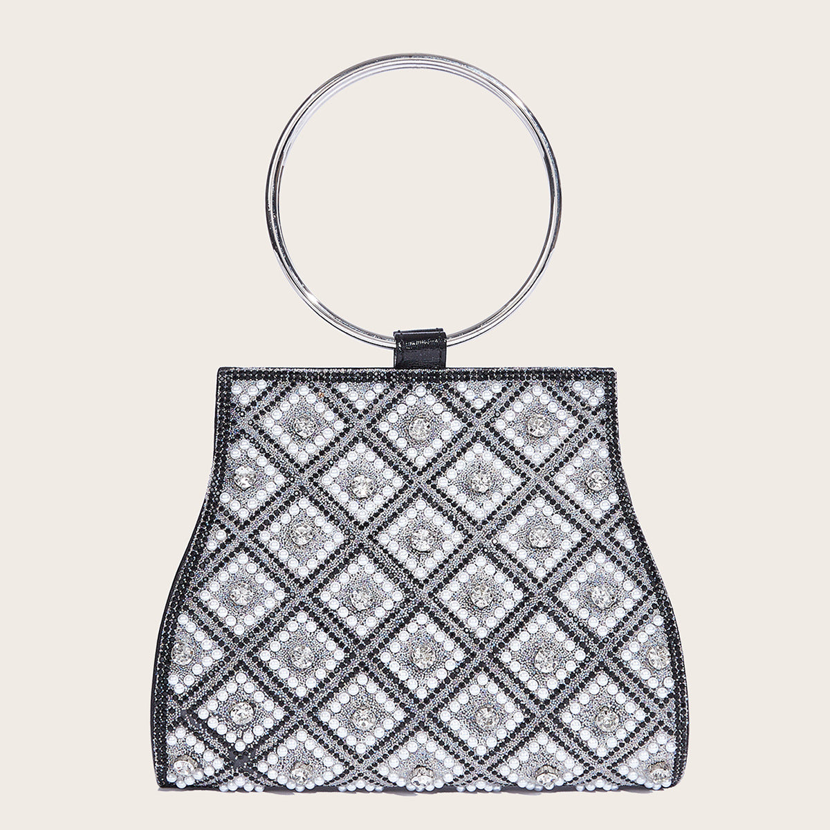 Women Pearl Diamond Evening Bag Wrist Ring Clutch 3