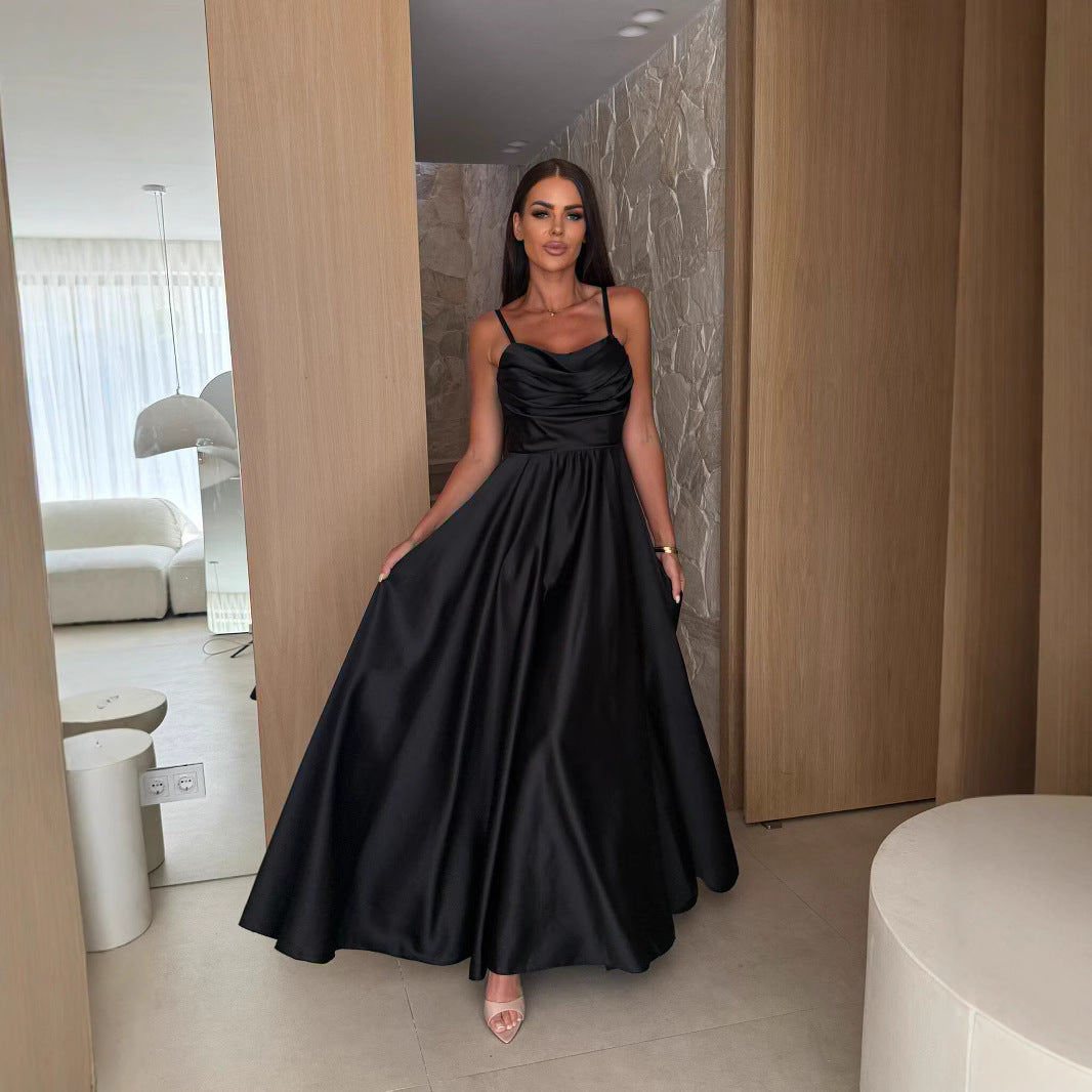 Women's Summer Sexy Low-Back Solid Color Strap Slit Dress 6