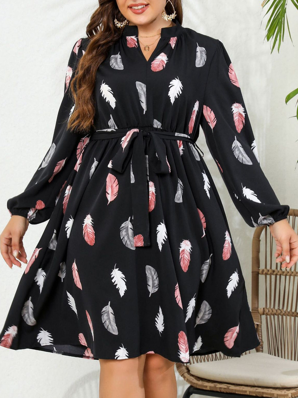 Autumn Long Sleeve Print Women Elegant Plus Size Dress 6
