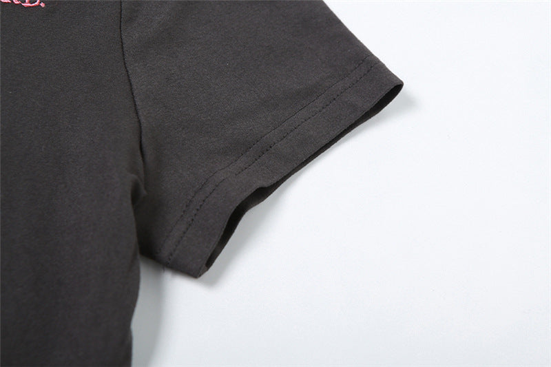 Women Round Neck Embroidered Short Sleeve T-Shirt And Tassel Pant Two Piece Set 10