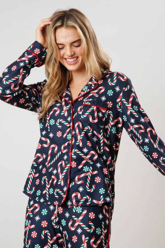 Christmas Women Printed Casual Long-Sleeve Top and Pajama Two-Piece Set 10