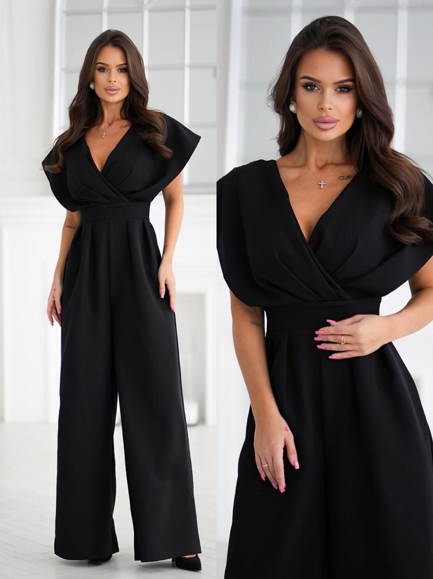 Women's Summer Fashion Zipper V-Neck Ruffle Sleeve Jumpsuit 5