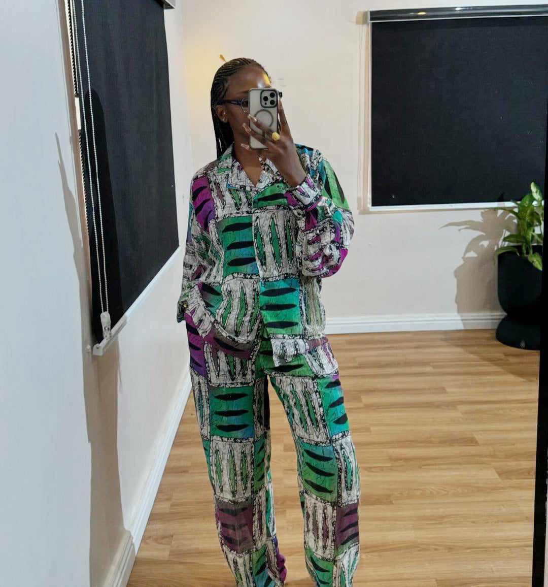 Women Africa Casual Print Long Sleeve Shirt and Pants Two-Piece Set 3