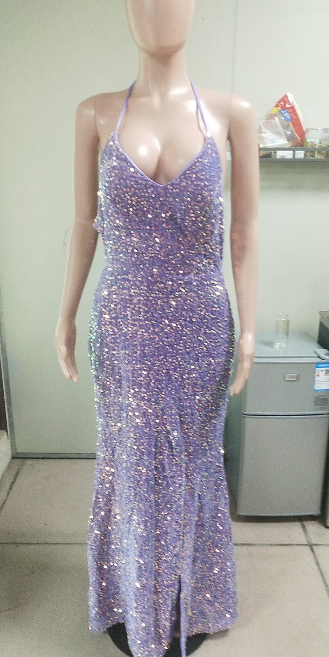 Sleeveless Backless Strap Red Deep V-Neck Sequin Dress（Processing time need 3-6 days） 23