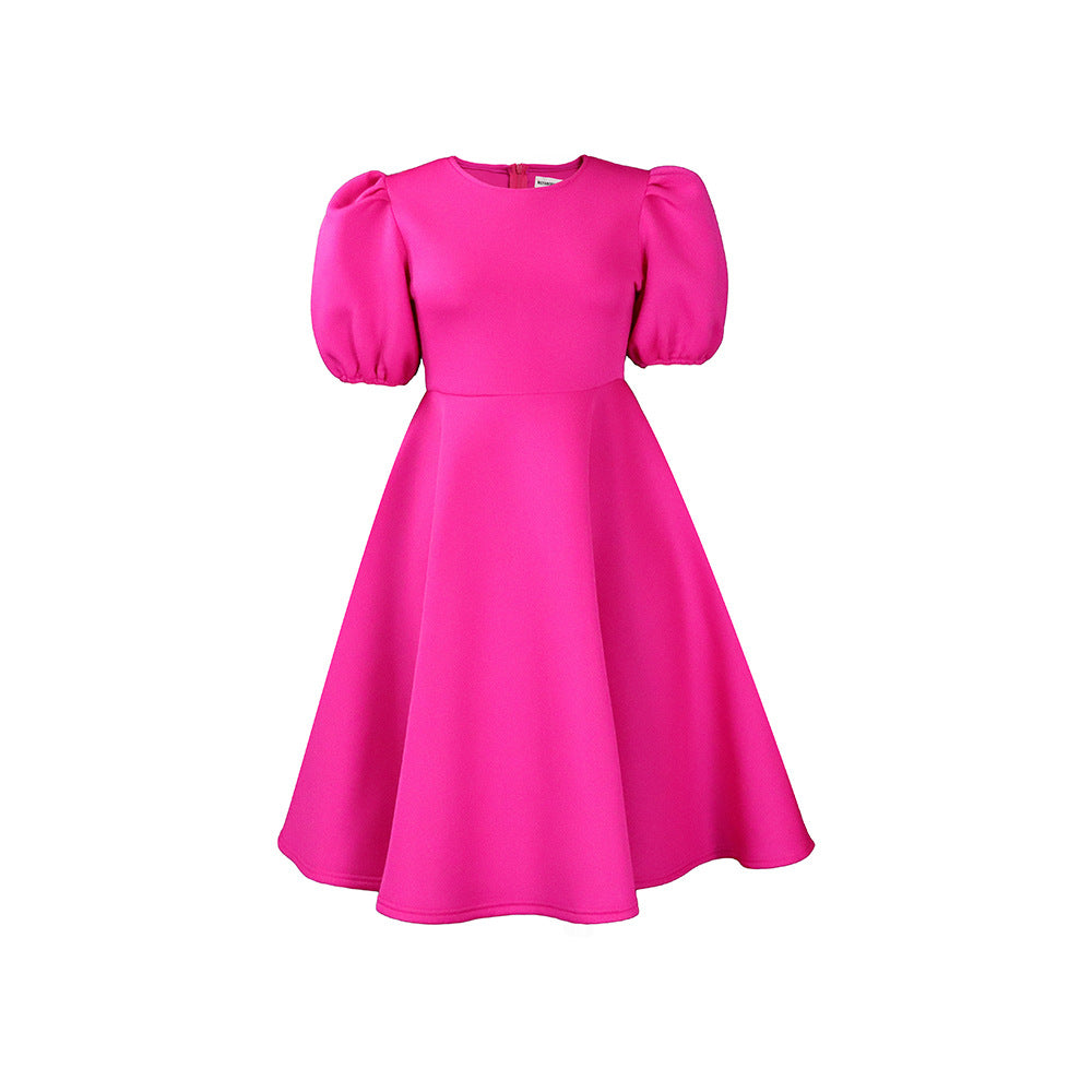 Women Round Neck Puff Sleeve Dress 14