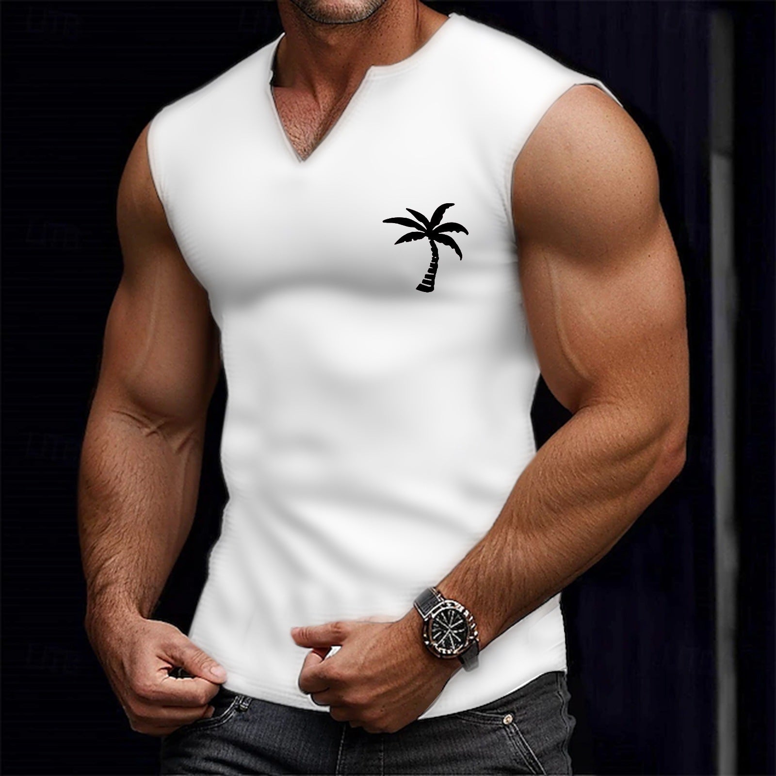 Men's Sporty Casual Coconut Tree Print Tank Top 33