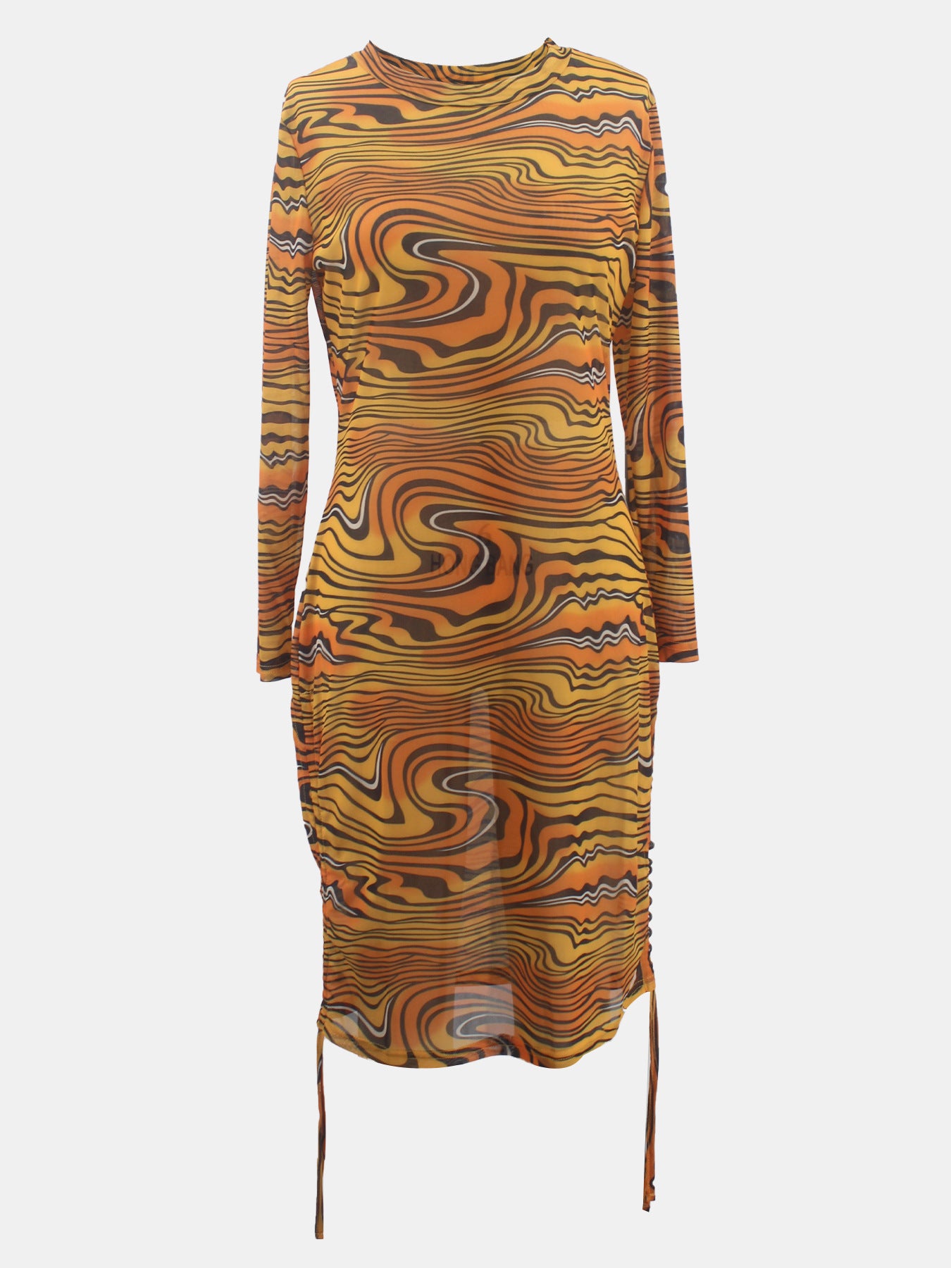 Plus Size Women Mesh Zebra Print Drawstring Dress 3