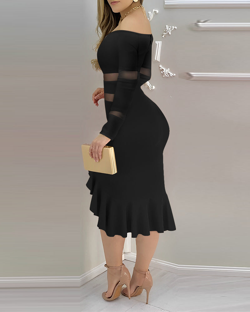 Women Off Shoulder Lace Patchwork Dress 4