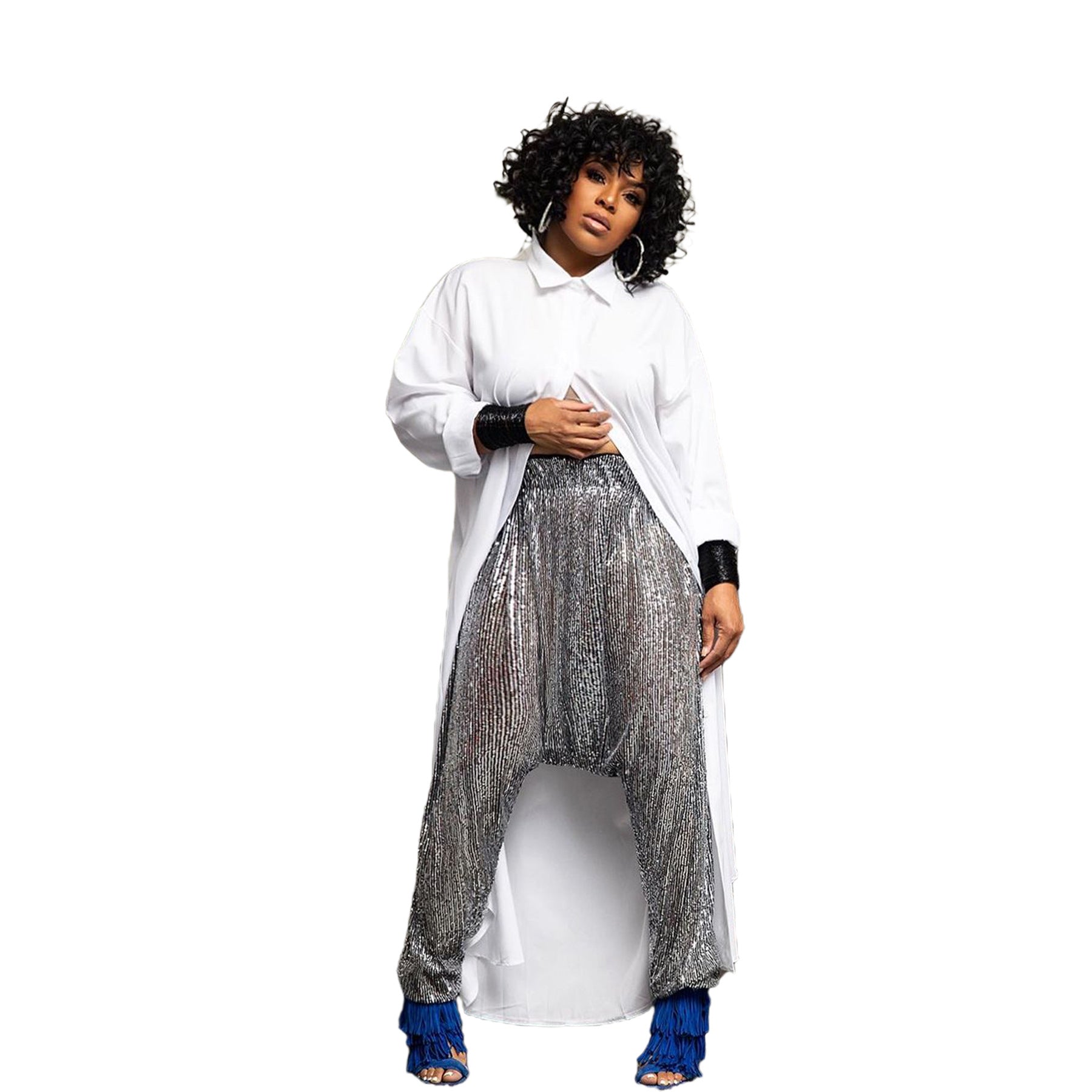 Women Casual Sequined Harem Pants 8
