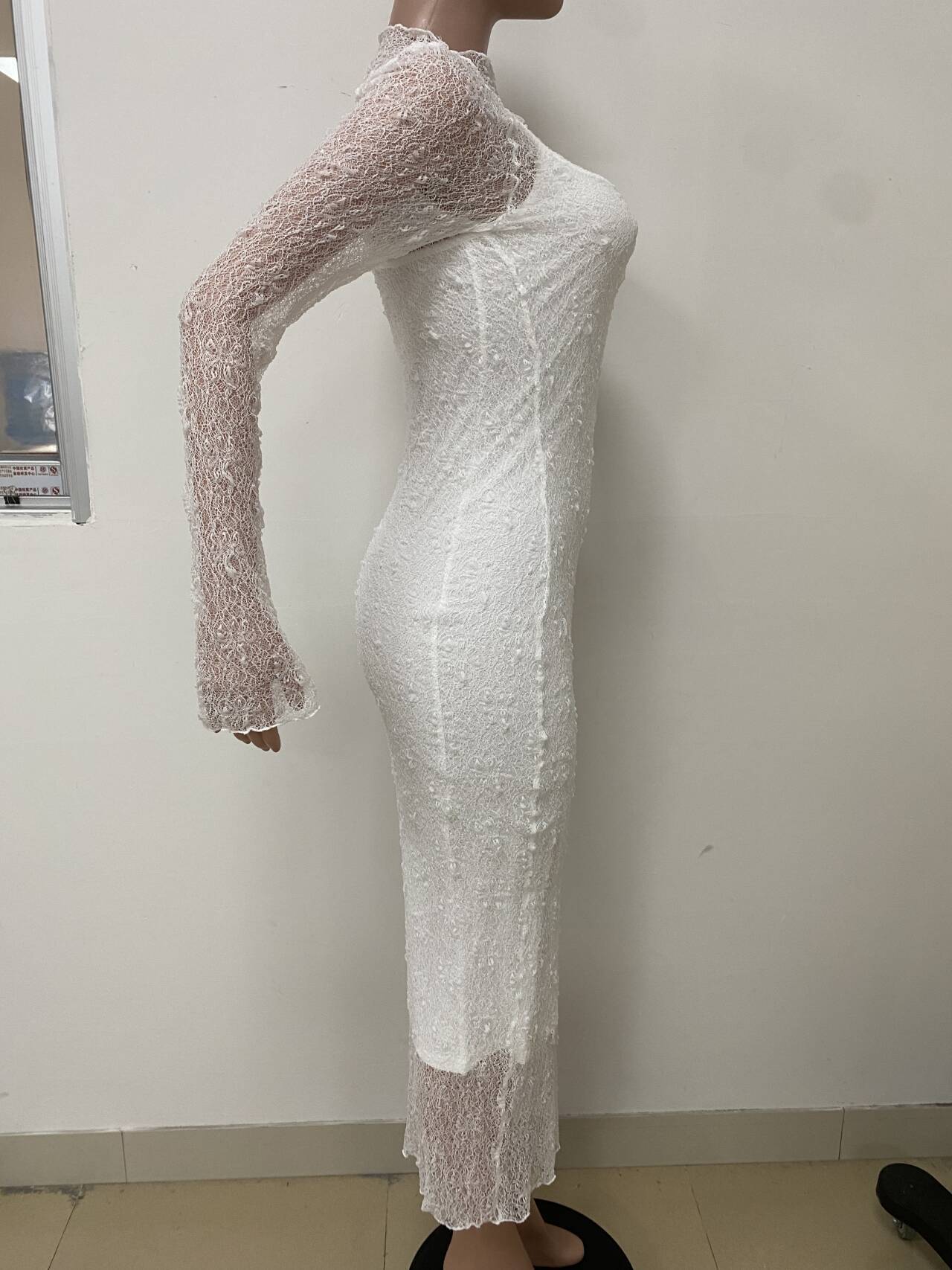 Women Lace Sleeve See-Through Sleeve Sexy Dress 6