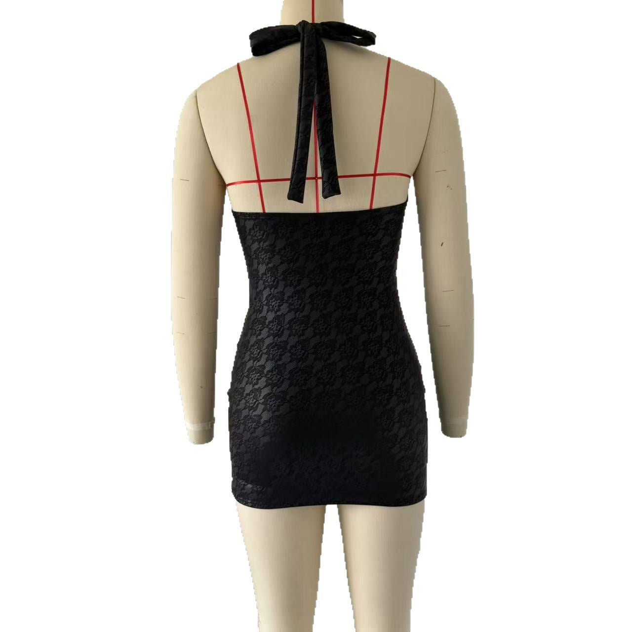 Women Sexy V Neck Hollow Backless Halter Neck Bodycon Dress 8