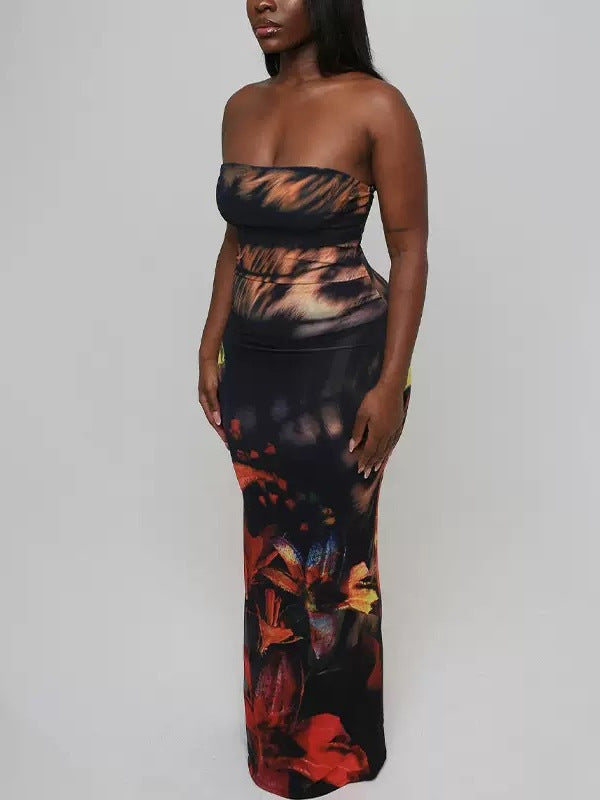 Women's Fashion Sexy Strapless Slim Low-Back Bodycon Long Dress 5