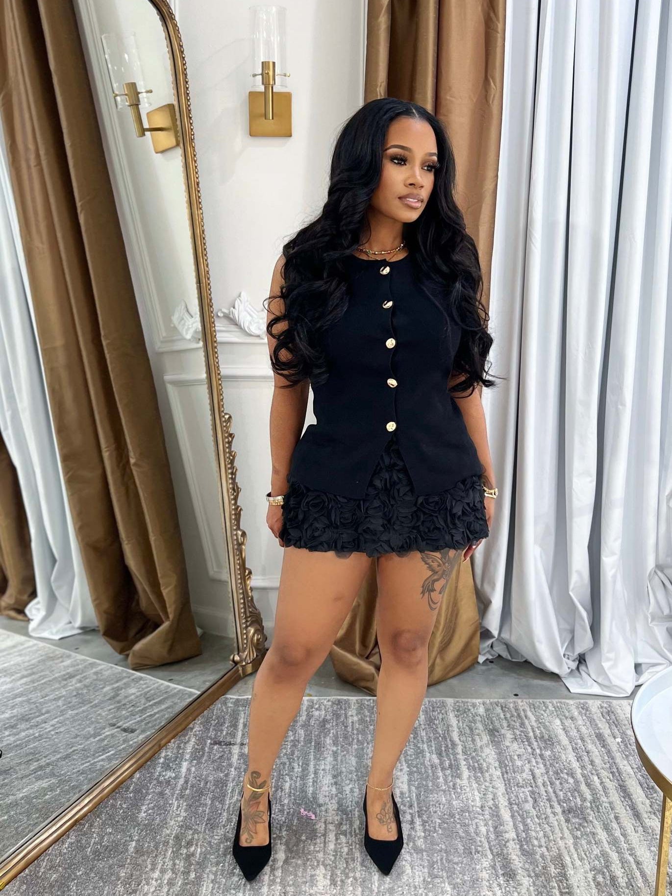 Women's Sleeveless Top Floral Bodycon Skirt Set